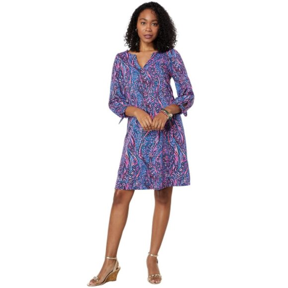 Lilly Pulitzer Cath 3/4 Sleeve Dress in Blue Flare Always Pawsitive Print Small - Picture 3 of 9